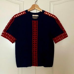 Tory Burch dark blue and red pattern. Size S
